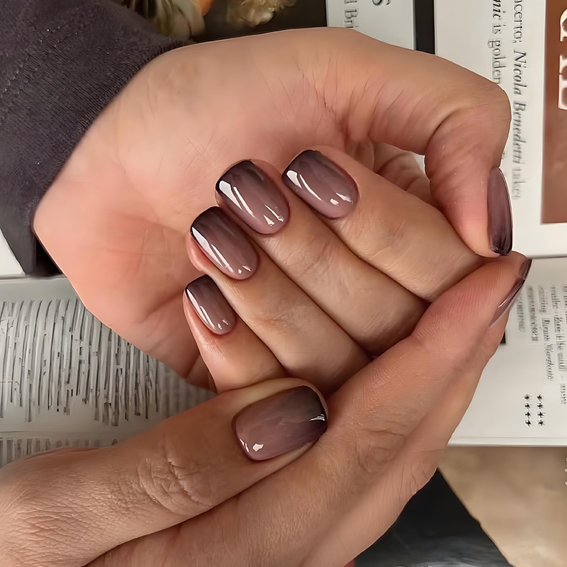 TEMU Medium Square Shape Press On Nails Gradient Nude Nails European Style Suitable For Daily Women And And For Use At Parties And Festivals 24pcs