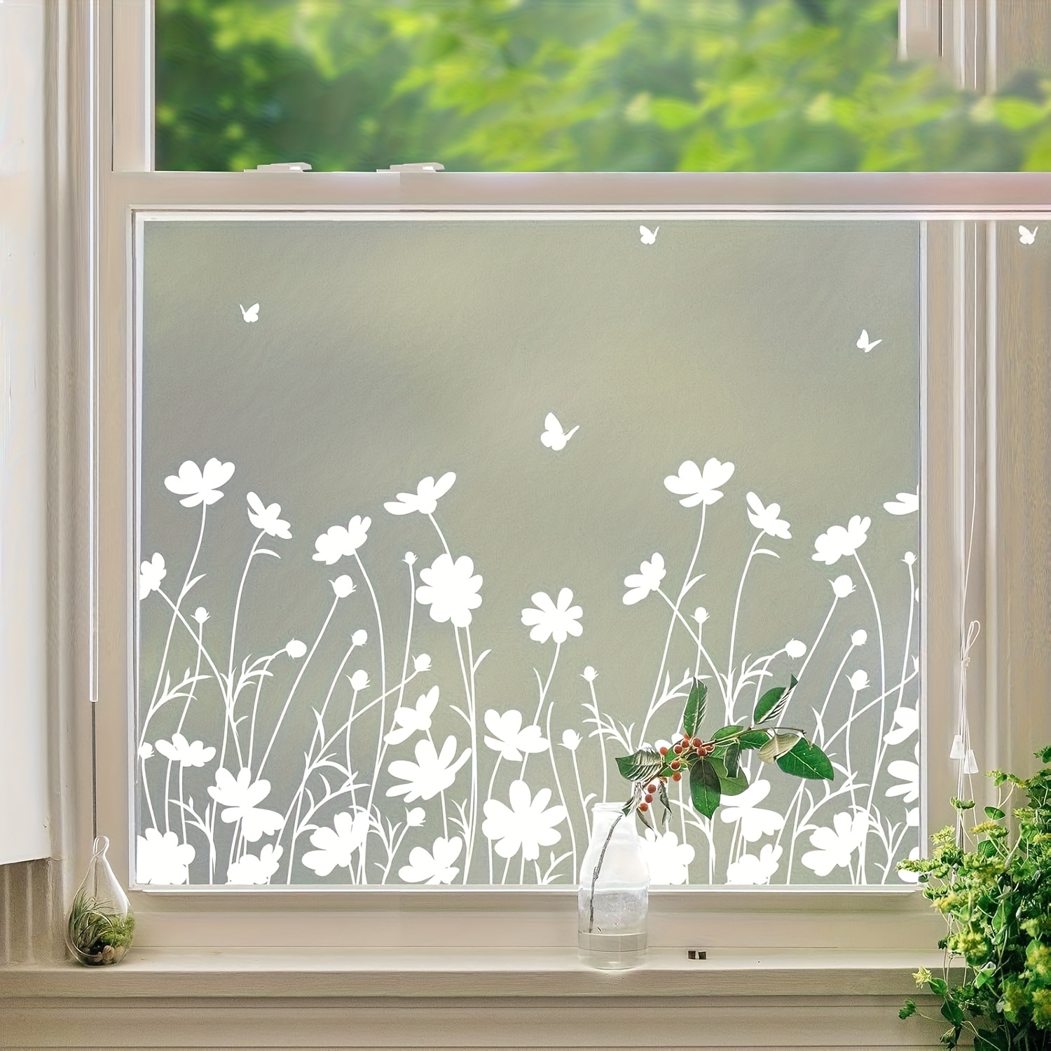 TEMU 1pc Window Privacy Film | Flower Pattern, Colored Glass Window Film, Decorative Frosted, Sun Protection, Heat Control, Static Electricity