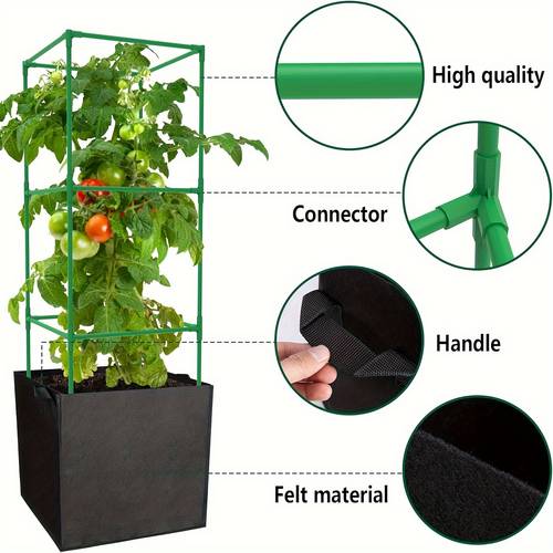 3 packs 47 x 16 x 16 inch garden tomato cages with 17 7 gallon grow bags square plant support trellis assembled with planter bags garden cucumber vegetables frames for vertical climbing plants