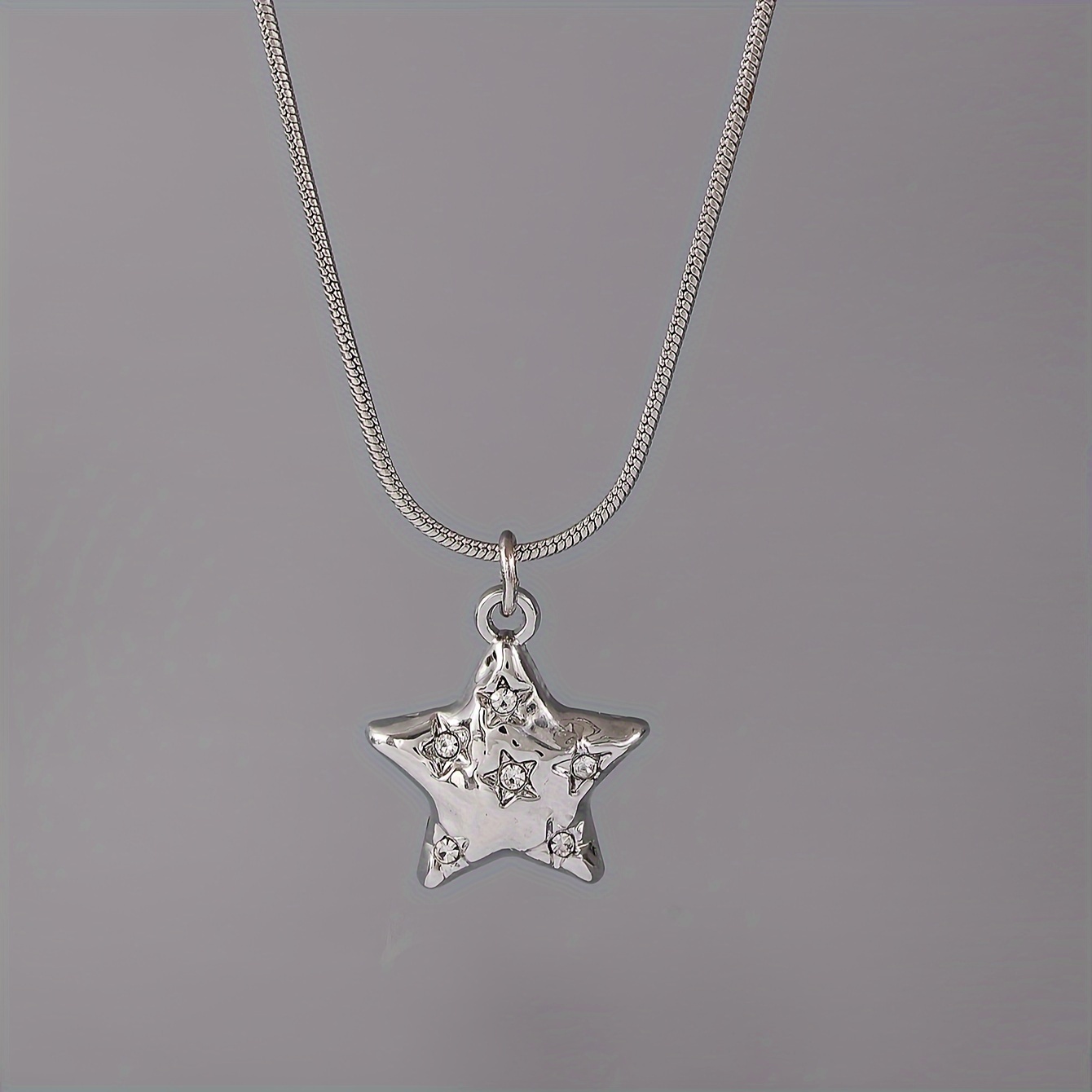 TEMU Fashionable New Exquisite Y2k Inlaid Synthetic Cubic Zirconia (random Color Zirconia) Star Pendant Necklace Vintage All-match Suitable For Men