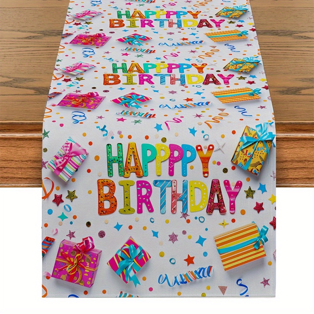 

Happy Birthday Polyester Table Runner - 1pc, Rectangular Woven Table Topper, Festive Party & Home Dining Decor, Gift-themed Kitchen Table Decoration