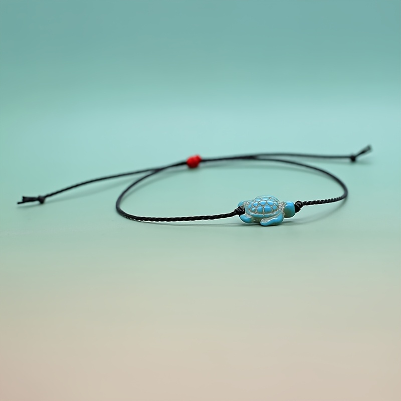 1pc Elegant Bohemian Marine Style Turtle And Synthetic Turquoise Bead Waterproof Bracelet - For Men And Women, Worn