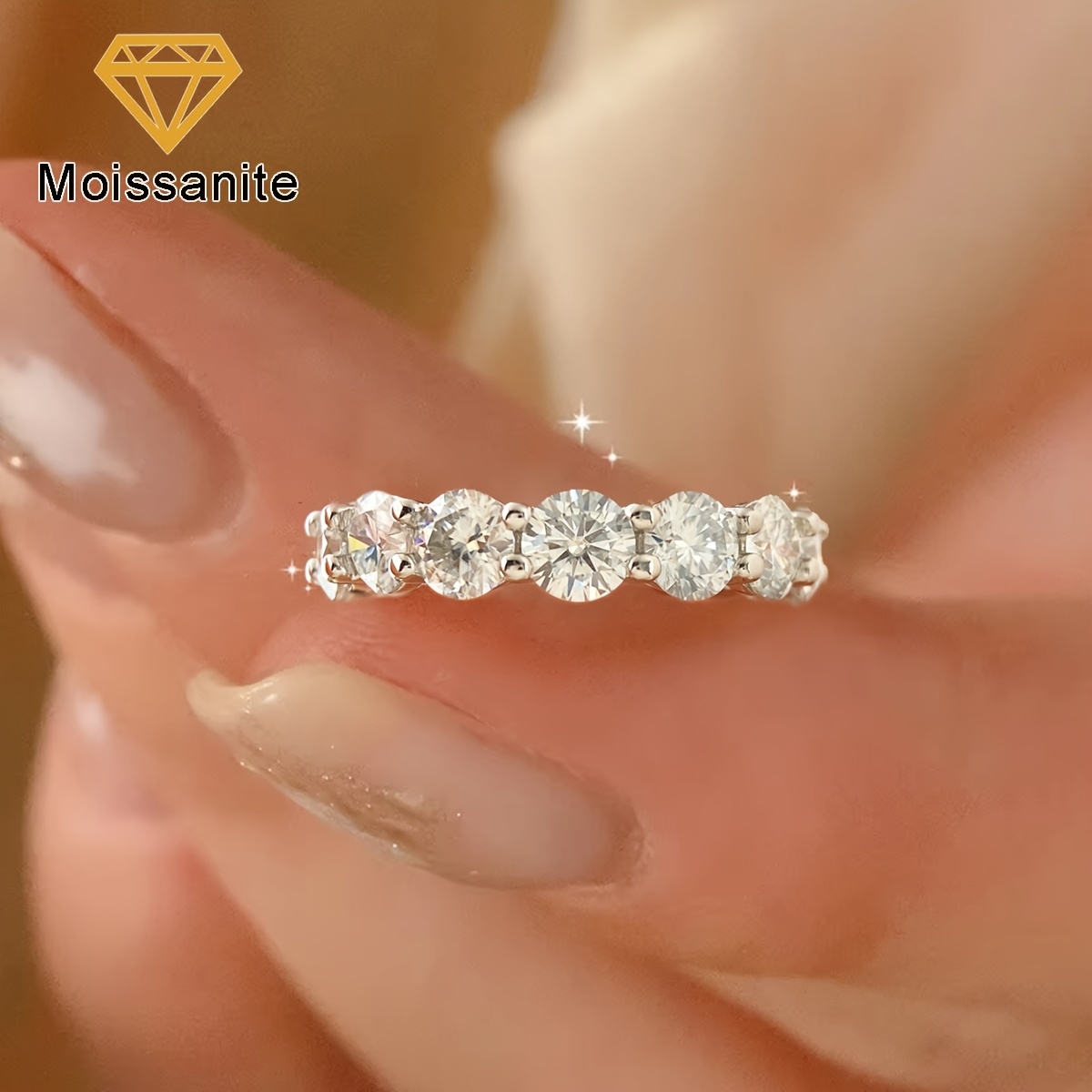 Women's Sparkling 5Mm Moissanite Luxury Wedding Eternity Band Ring