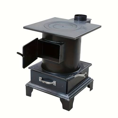 metal wood stove with chimney compact durable solution for charcoal firewood rectangular design no device included