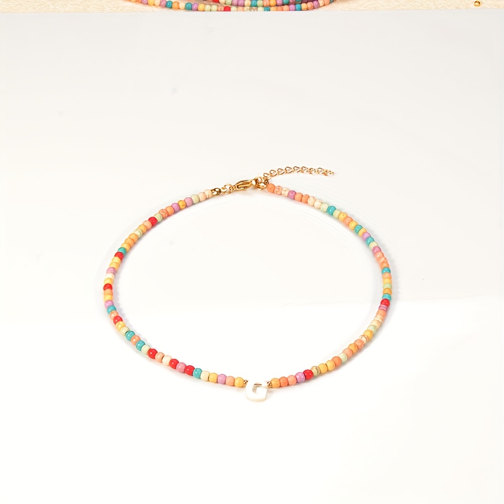 Bohemian Beaded Necklace with Turquoise Initial Pendant