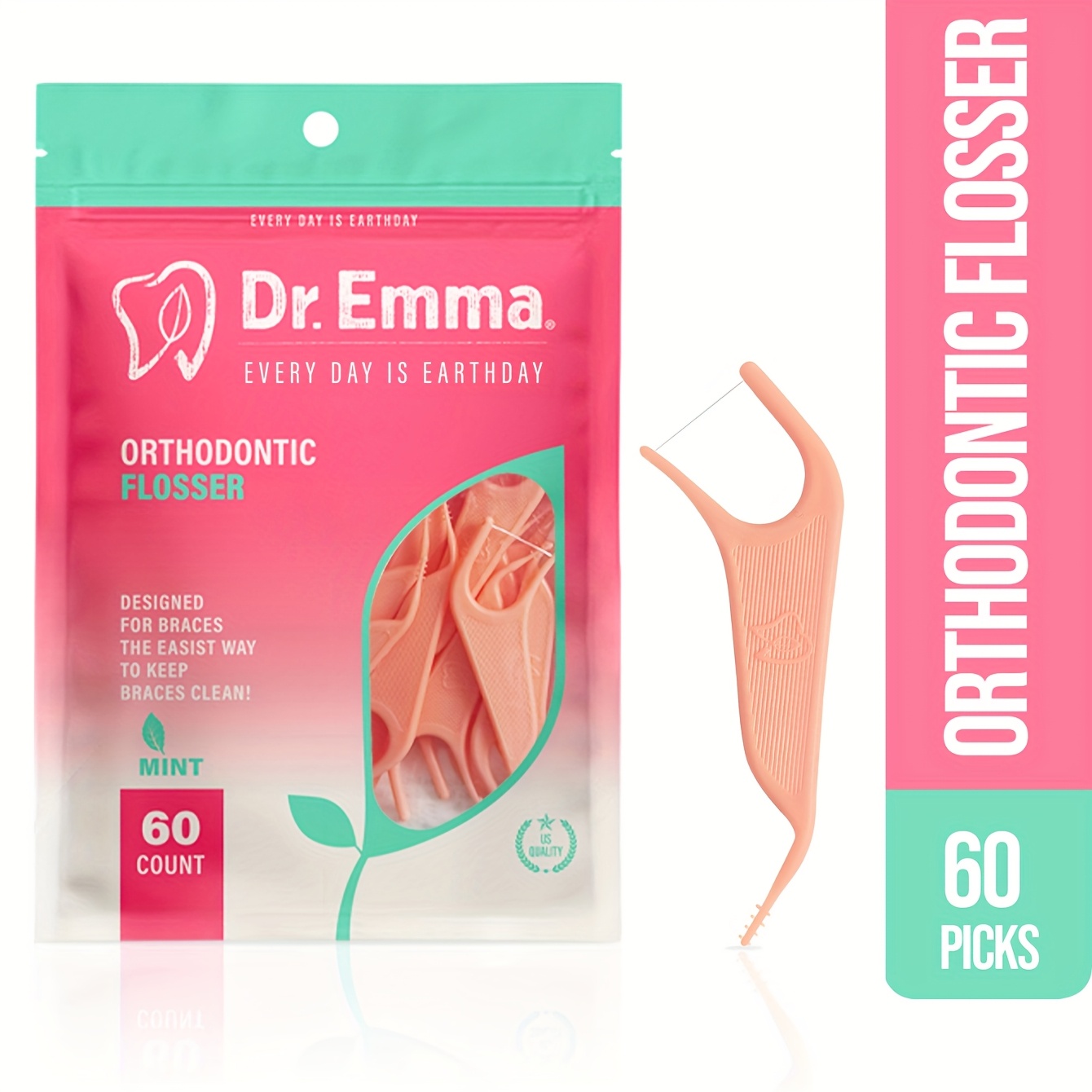 Dr. 60pcs Orthodontic Flossers For Braces, Dental Floss Picks, Mint Flavor
