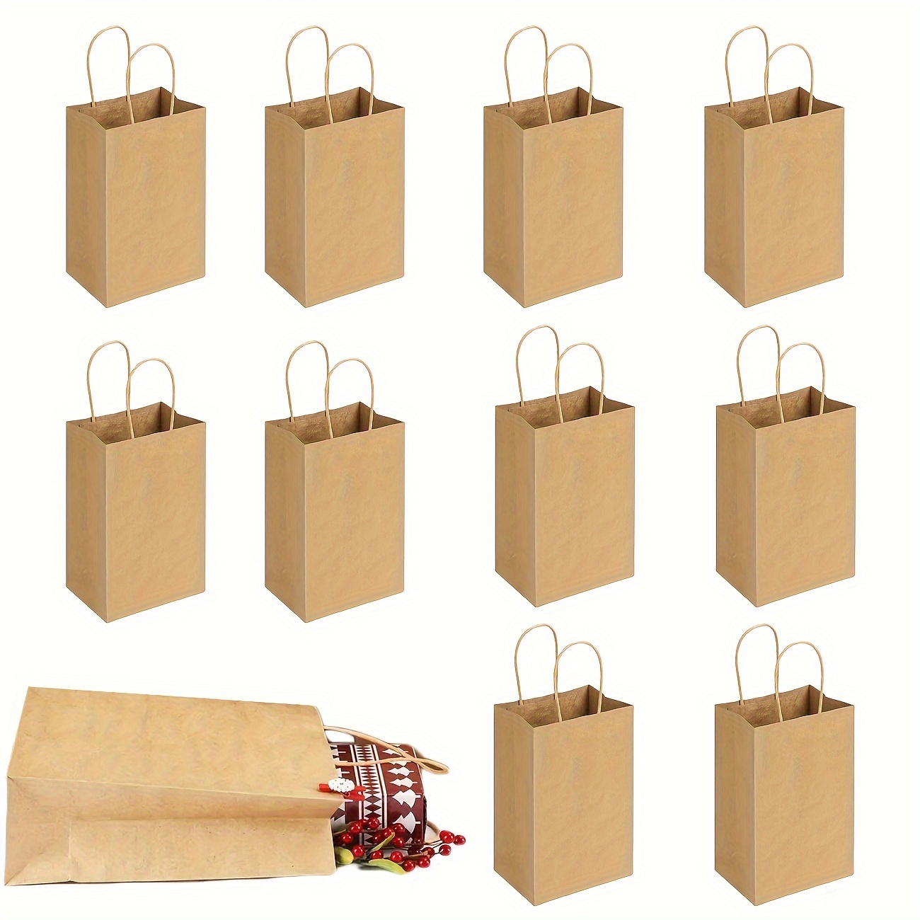 

45pcs Brown Small Paper Bags With Handles Bulk Gift Paper Bags Birthday Party Favors Grocery Retail Shopping Craft Bags Reusable Packaging Bags