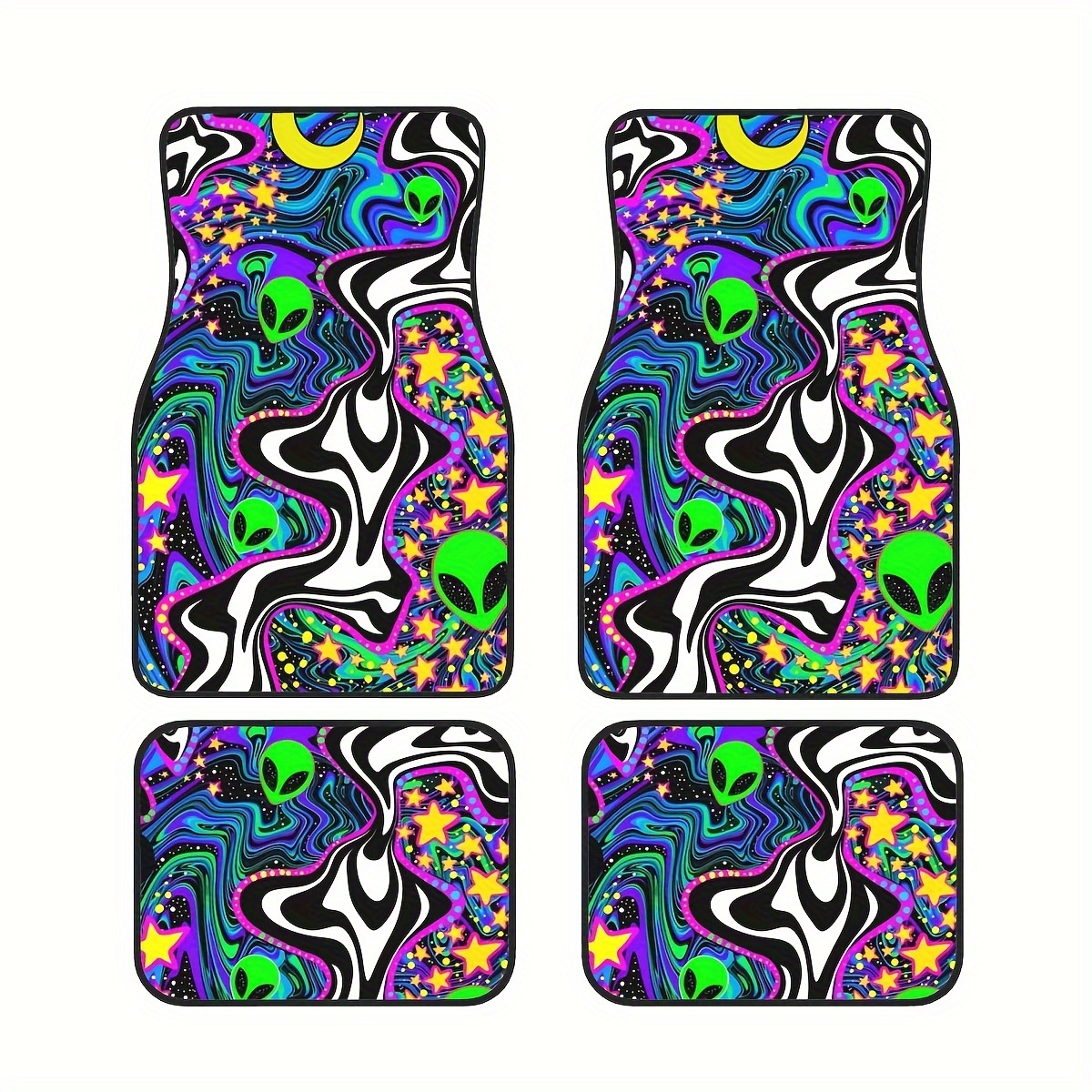 

4-piece Set Of Colorful Cartoon Universal Fit Rubber Car Floor Mats - Non-slip, Waterproof & Easy To Clean Front And Rear Vehicle Floor Liners