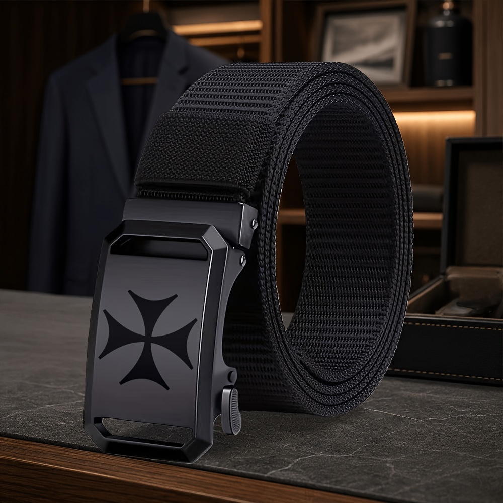 TEMU Fashionable Bolnisi Cross Men's Belt With Adjustable Design, Simple And Durable, Suitable For Daily Or Business Social Occasions. A Perfect Gift