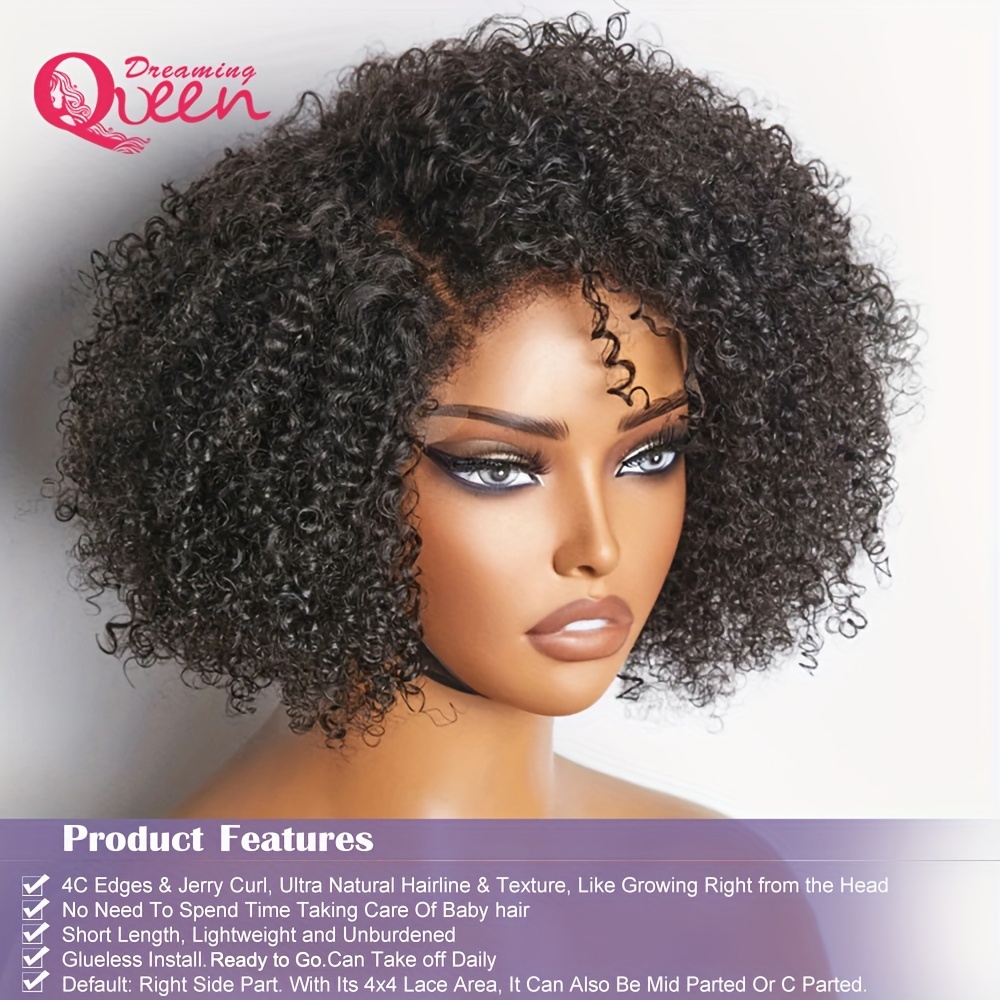 Kinky Edges Jerry Curly 4x4 Closure Lace Human Hair Wigs Temu