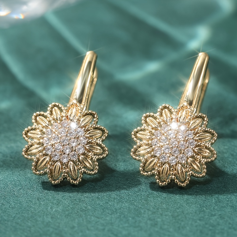 E-shop 1 Paar Blumen Ohrstecker mit funkelnden Edelsteinen, KC vergoldeneter eleganter für Freizeitkleidung und Party-Ergänzungen, perfektes Geschenk