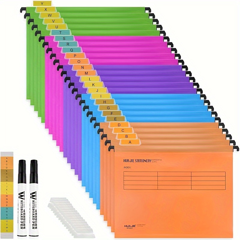 

1set, A Set Of 25 Polypropylene Hanging Folders With Labels, Insert Pages, And Erasable Pens, Suitable For School, Home, Work, And Office Use (available In 5 Colors).