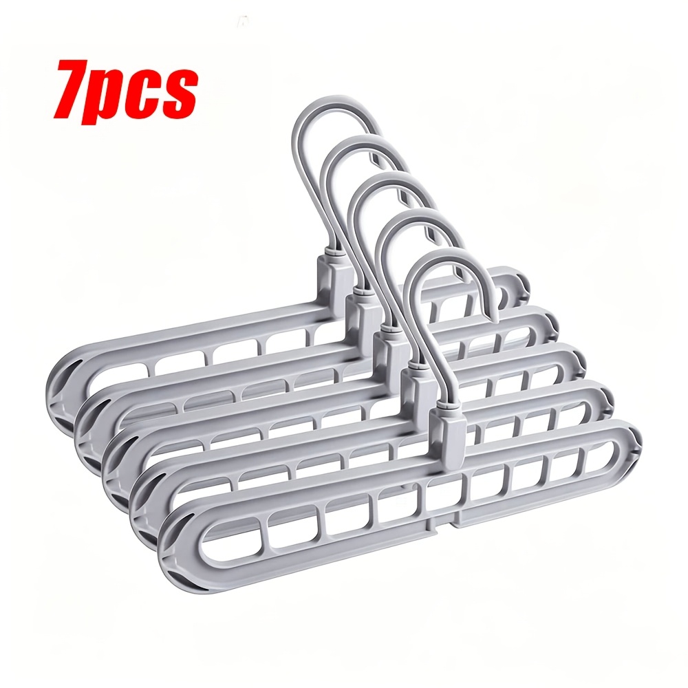 TEMU 7pcs Heavy-duty Foldable Plastic Clothes Hangers, 9-hole Anti-slip Design, Random Color, Space- Wardrobe Storage Rack, Can Hang Shirts And