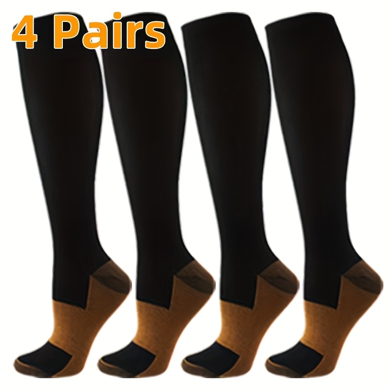 TEMU 4 Pairs Of Copper Compression Socks (15 Mmhg, Unisex) - For Running, Hiking, Cycling, And Travel