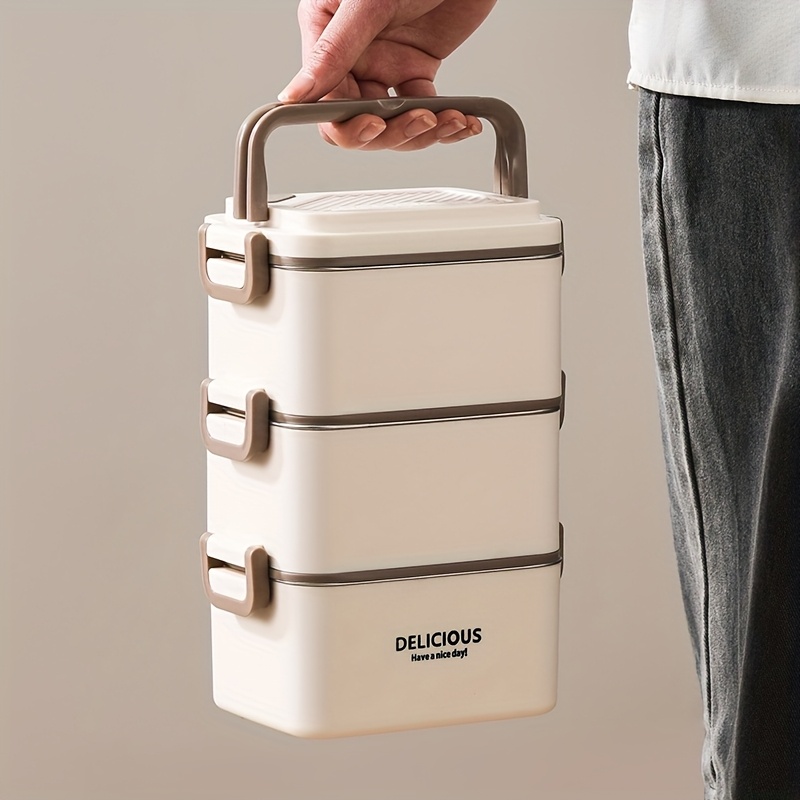 1pc Stainless Steel Square Compartmented Multi-Layer Lunch Box - Large Capacity Lunch Box with Cutlery, 1/2/3 Layers, Suitable for Adults, Office Workers in School, Canteen, School Dormitory, for Camping Picnic And Beach, Home Kitchen Supplies