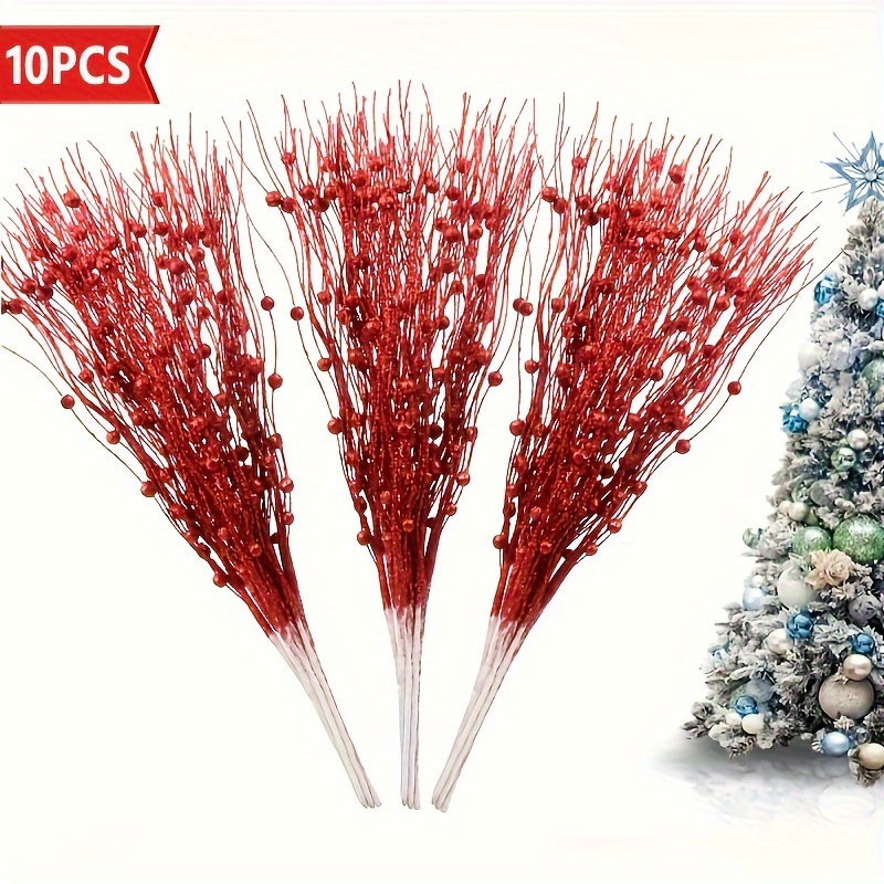 

10pcs Christmas Tree Decorations, Red Glittered , Plastic Decor, No Or Battery Needed, Set