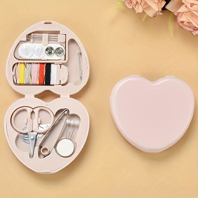 Image of Mini Sewing Kit - Compact Travel And Home Sewing Box With Thread, , Needle, Pins, And More - Pink, Red, Blue Color Options