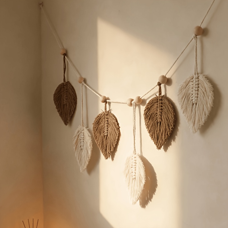 Image of Bohemian Style Hand- Rope Home Decor Brown Leaf Hanging Ornament, And Hotel Wall Leaf Wall Hanging