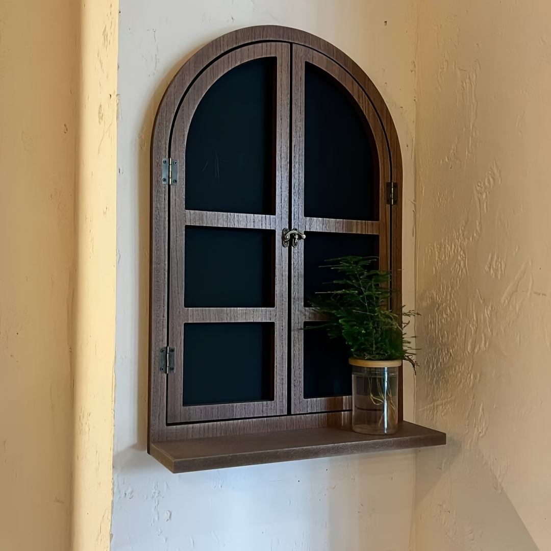 rustic solid wood wall mounted shelf with   window design multi purpose diy chalkboard for home decor   christmas valentines day 7