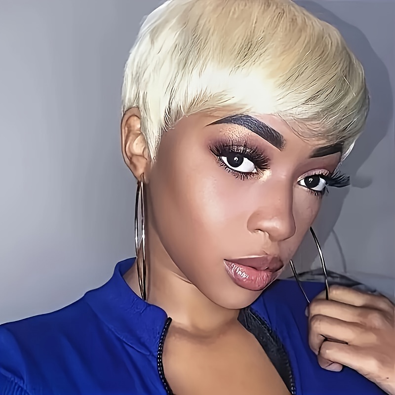 

Brazilian Hair Pixie Cut Wig Human Hair Short Wigs For Women Pixie Wig With Bangs Non Lace Front Wigs Pixie Cut Short Layered Wigs Short Pixie Human Hair Wigs Cute Daily Wear 613#color