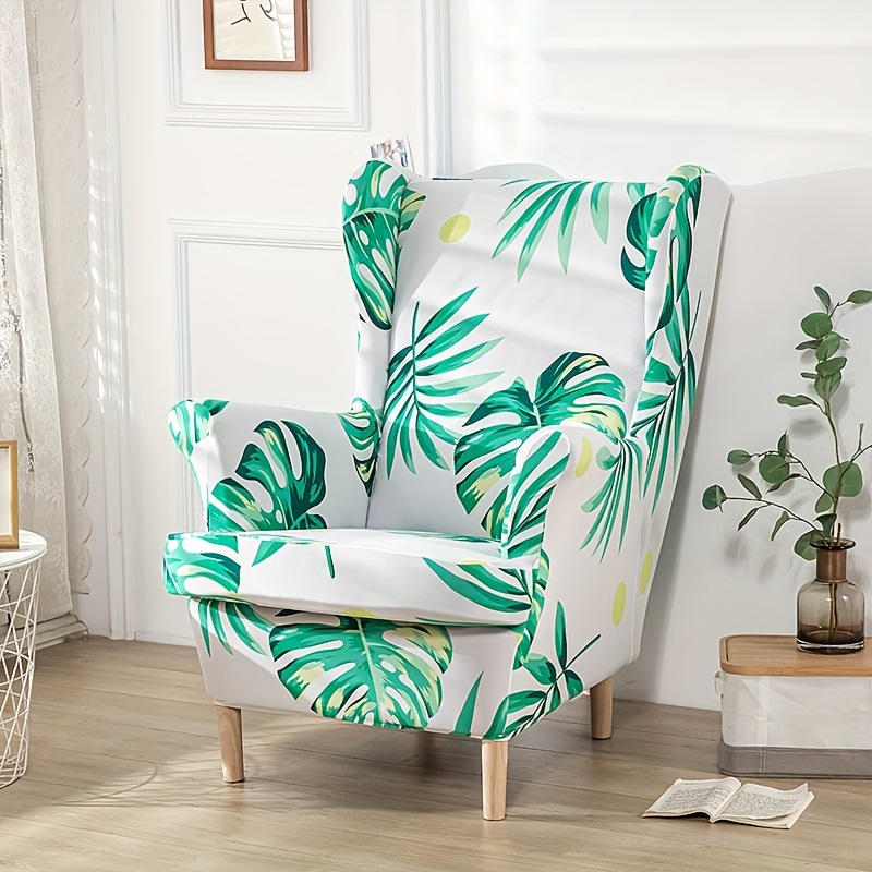 

2pcs Vintage Style Tropical Leaf Pattern Armchair Slipcovers, Stretchable Polyester And Spandex , Machine Washable, With Band Closure For Single Sofa