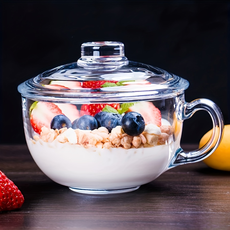 A Large-Capacity Tempered Glass Cup with a Lid And Handle, Thickened for Breakfast Oatmeal, Milk, And Suitable for Desserts, Pasta, And Rice, Microwave Safe 14 A Large-Capacity Tempered Glass Cup with a Lid And Handle, Thickened for Breakfast Oatmeal, Milk, And Suitable for Desserts, Pasta, And Rice, Microwave Safe