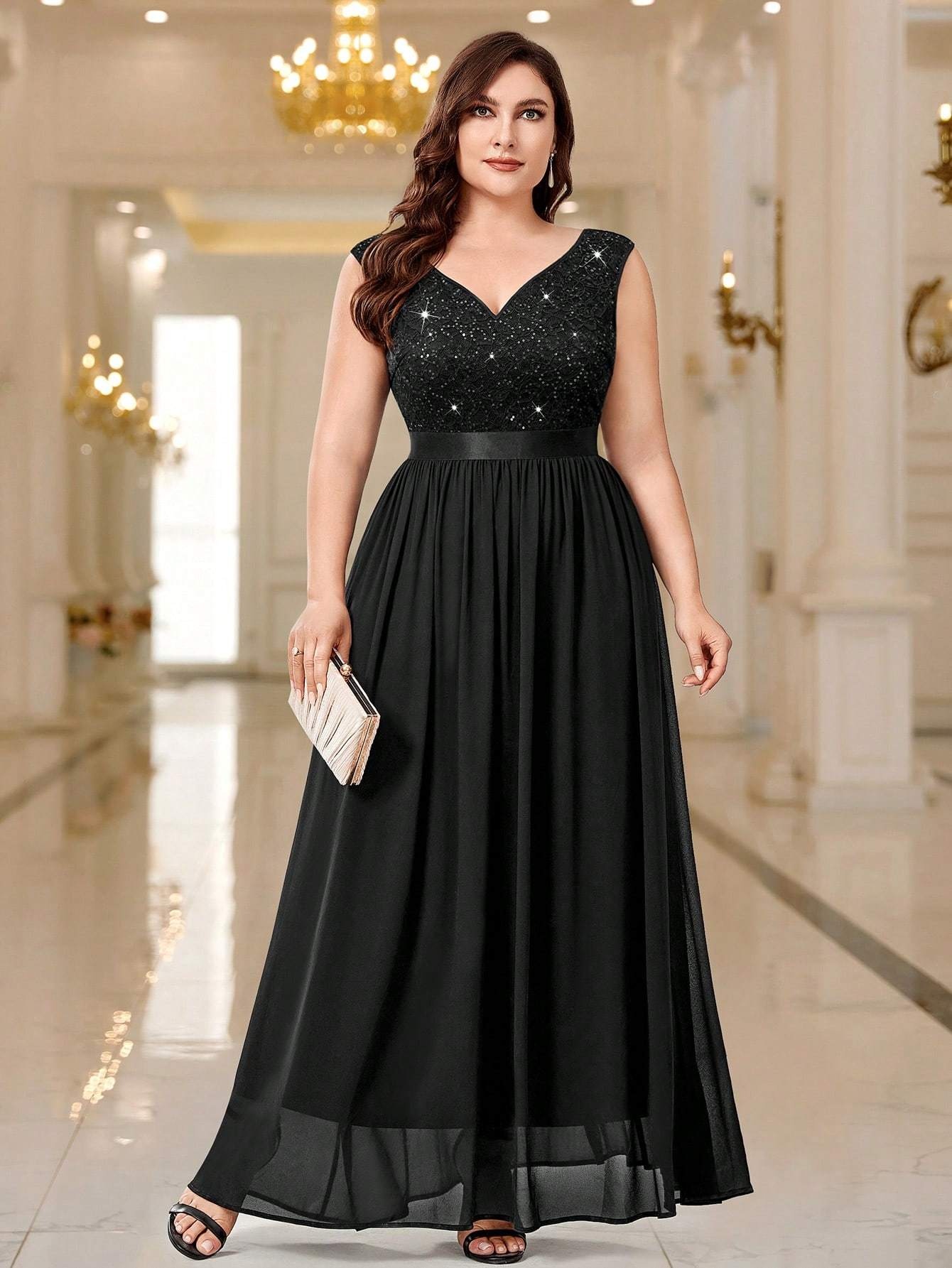 Plus Size, Women's Plus Size Formal Party Evening gown Elegant Sleeveless  dress in, Flared skirt, for Weddings Hand Washable Non-Str
