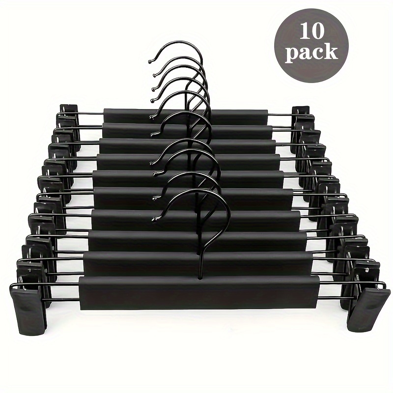 

10pcs Plastic Skirt And Pant Hangers With Clips - Sleek Black, Space-saving Design For Efficient Closet Organization, Ideal For Home, Dorms, And Retail Display, Hangers For Clothes