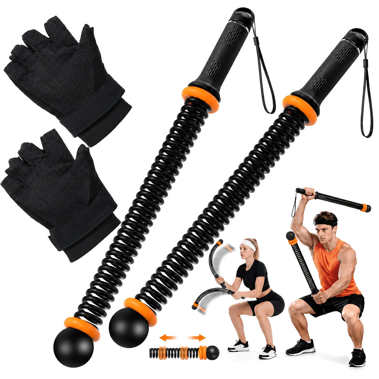 Rope Set, Portable Weighted Bar, With Gloves, 44cm Handheld Aerobic And Arm Strength Trainer, Suitable For Men And Women Home Training
