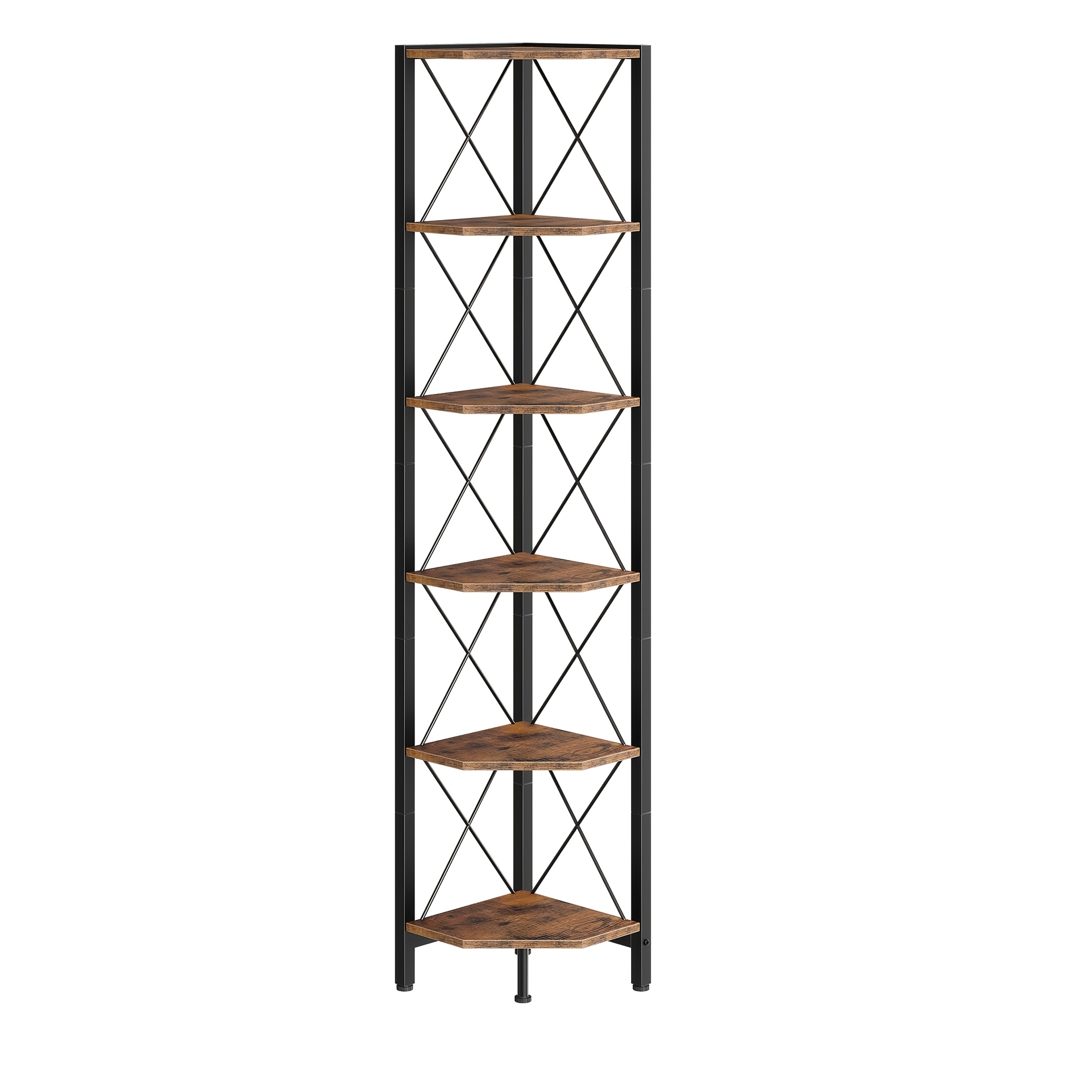 TEMU 6-tier Corner Shelf, 66.9 Inches High, Floor-standing Trapezoidal Shelf, Vertical Bookshelf, Storage Display Shelf, Plant Stand, Industrial