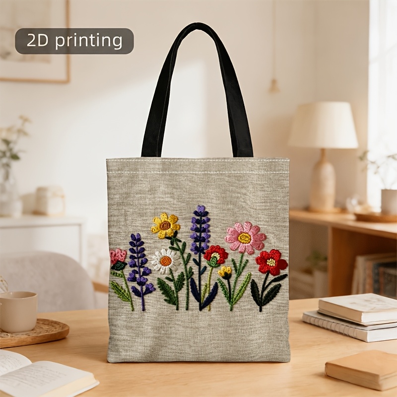 TEMU Sac à main bandoulière pour homme et femme - Sac fourre-tout et sac à bandoulière double avec imprimé floral coloré, lavable en machine, adapté
