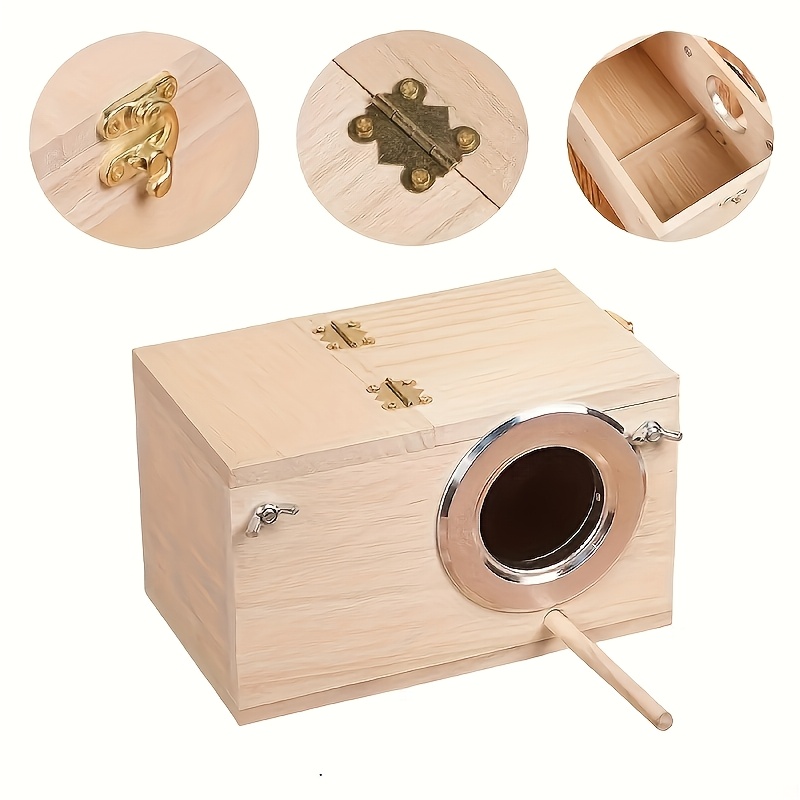 

Wooden Bird Nest Box With Warm Pad And Bell - Anti-pecking, Safe Hideaway For Small Birds, Ideal For Parakeets, Cockatiels, - Breeding, Cage Or Garden Decor