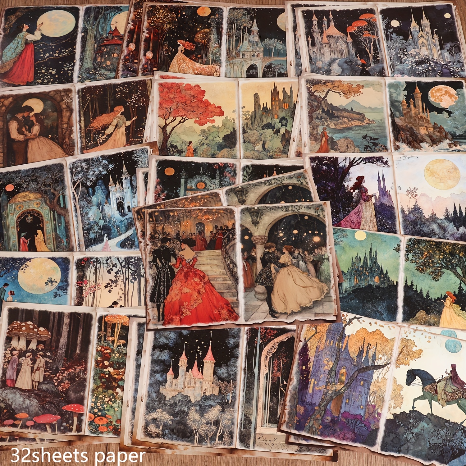 E-shop 2D Flach JAIIMAN 32 Stück A5 Vintage Feen-Junk-Journal Dekoratives Papier, Fantasie-Wald-Schlösser Collage Beschreibbares -Hintergrundblock, für