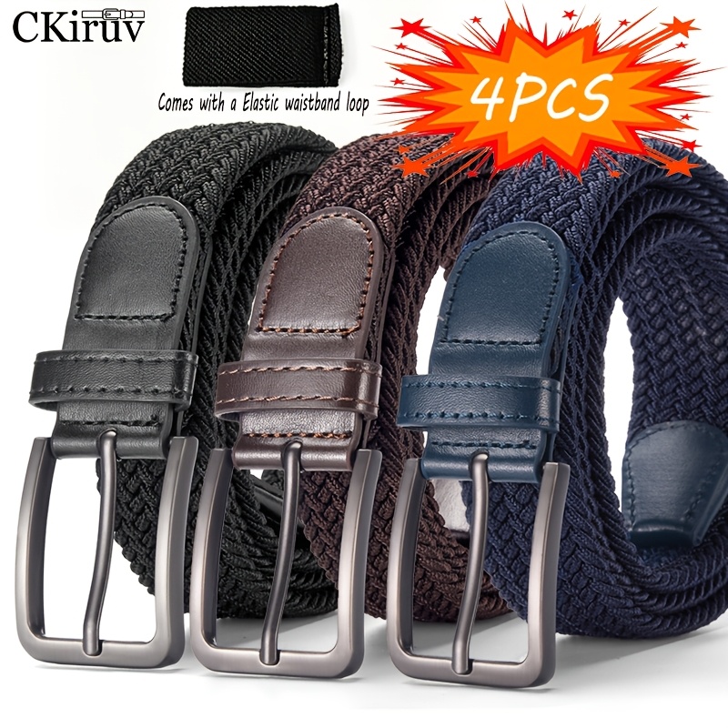 TEMU Four-piece Set Combination, Including 3 Packs Of Unisex Elastic Casual Sports Belts And 1 Elastic Belt Loop, 3.4cm Wide, Comfortable And
