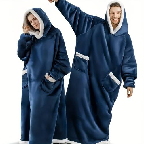 1pc oversized blanket sportswear super soft and warm winter giant adult wearable blanket hooded jacket thick and warm hoodie jacket ultra long wearable blanket womens mens pocket lazy dress