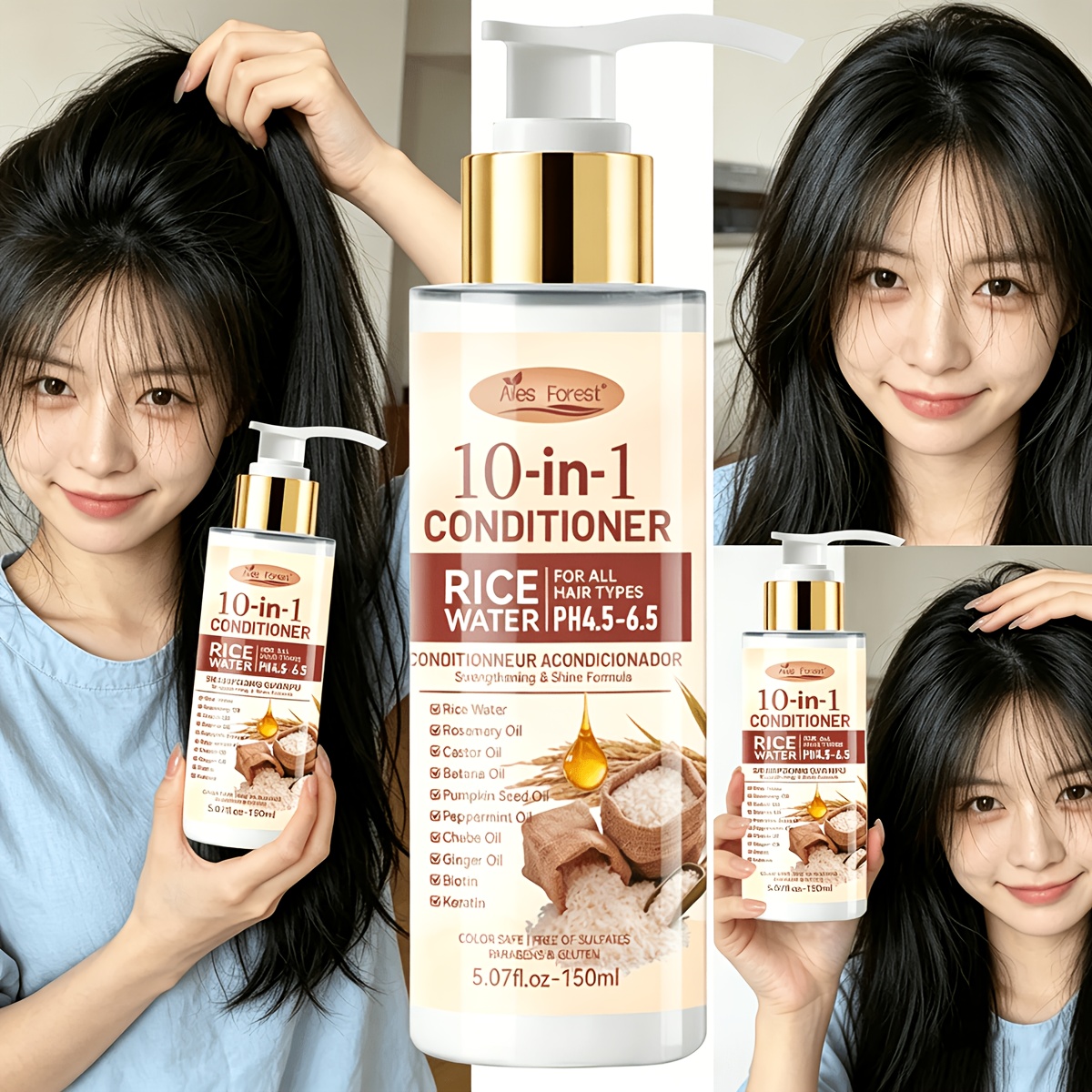 Image of 15-day Rice [create Soft And Flowing Hair] 10-in-1 For Smooth & Shiny Hair. , Heat Protection, Volumizing & Strengthening. Deep Cleansing, Long-lasting Fragrance. Unisex Gift Idea