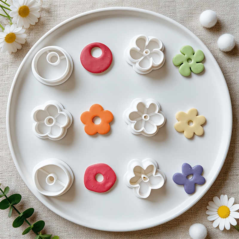 TEMU 6pcs Flower Donut Shape Clay Cutting Molds | 5-petal 6-petal Flower Earring Jewelry Making Molds | Spring Floral Pendant Necklace Tool | Soft