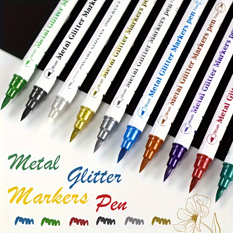 

50 Pcs Of 10 Colours Premium Metallic Markers Metallic Double-ended Soft Bristles, Not Easy To Bleed, Suitable For Art Design Halloween Christmas Gift