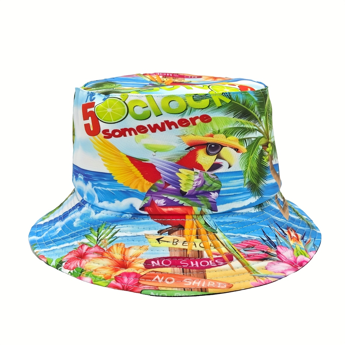 TEMU Chapeau de pêcheur imprimé avec motif de perroquet tropical et , un chapeau réversible décontracté et léger pour les vacances