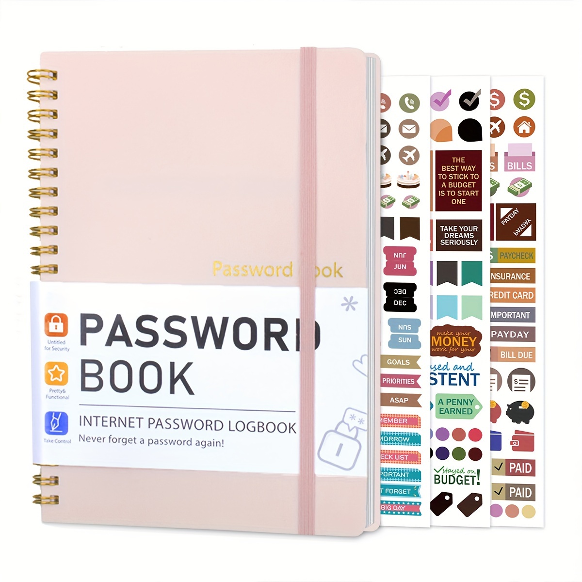 

Trees Password Organizer Logbook With Pvc Cover And Twin-wire Spiral Binding – Internet Password Logbook With Waterproof Cover, Double-sided Pocket, And Sticker Bundle For Secure Password Management