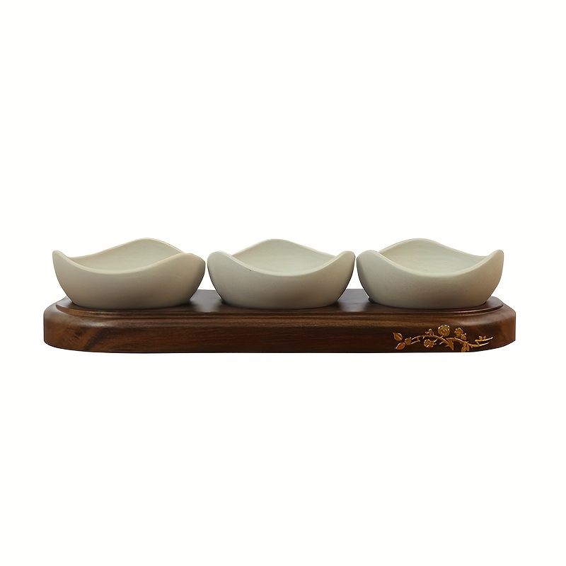 1 Set, 2/3 Stoneware Bowl With Wooden Tray, Candy Bowl, Nut Plate, Snack Bowl, Serving Supplies, Suitable For Restaurants, Hotels And Cafes
