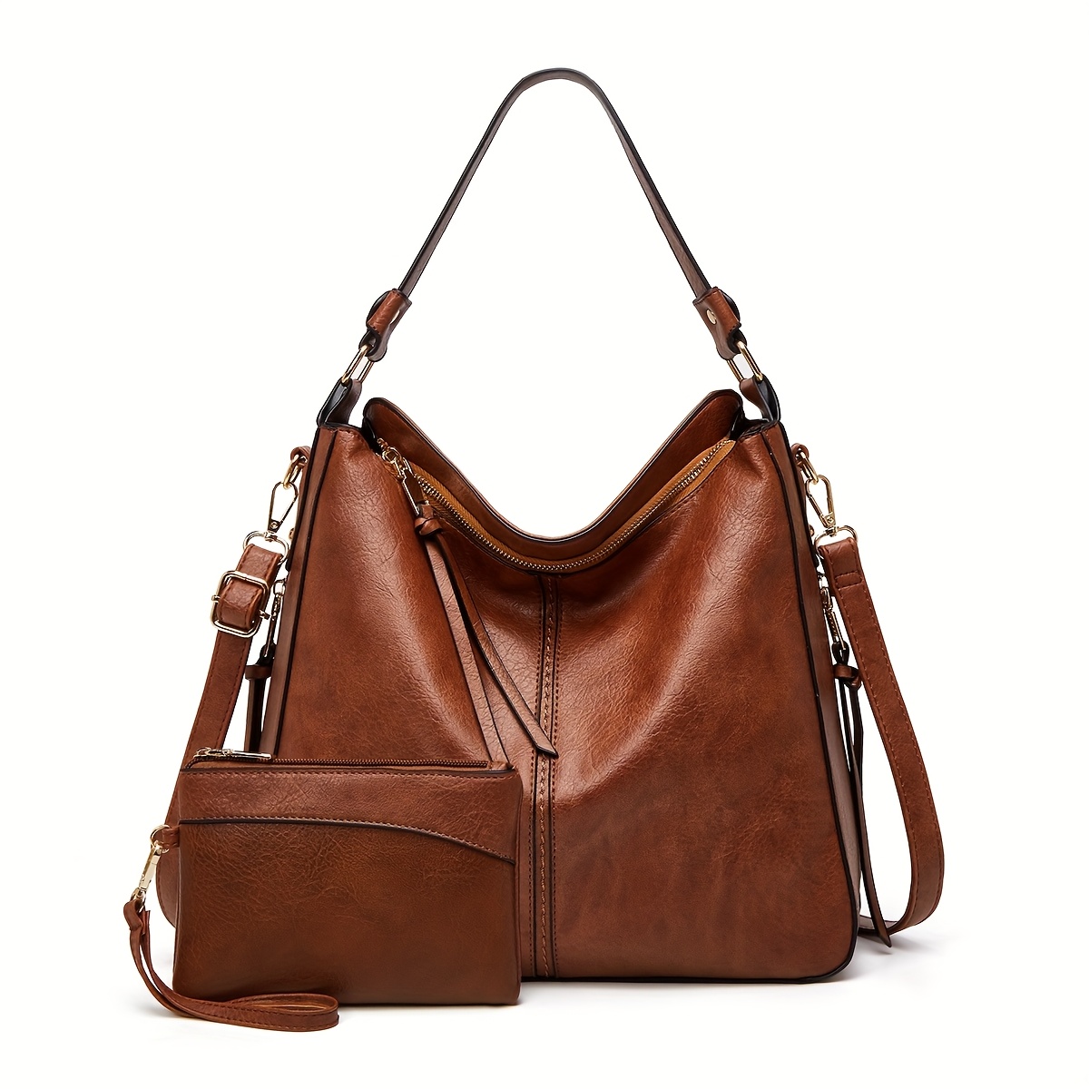 Women's Pu Hobo Bag With Small Bag, Large Capacity Solid Color Shoulder Bag, Suitable For Daily Commuting And Traveling