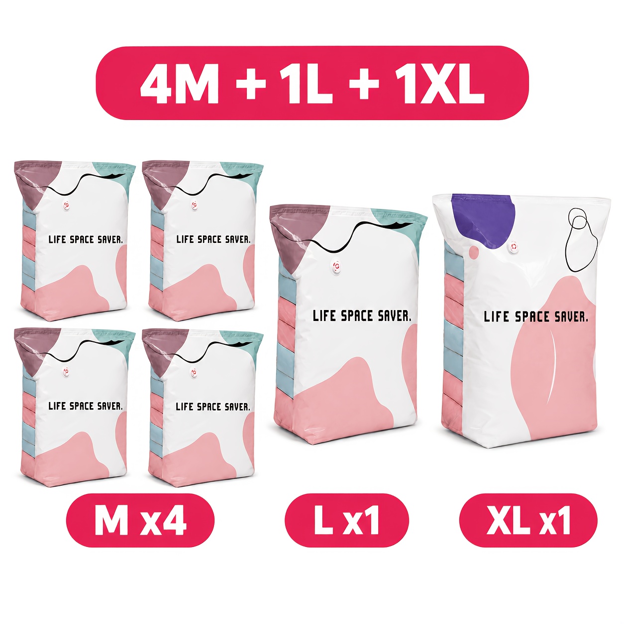 TEMU 6pcs Pump-free Compression Storage Bags, Reusable No-vacuum Space Saver Bags For Clothes, Comforters, Quilts & Bedding, Press-to-compress Travel