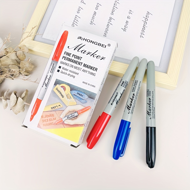 

12 Pack Of Permanent Marker Pens In Black, Blue, And Red - Ideal For Shipping And Office Labels