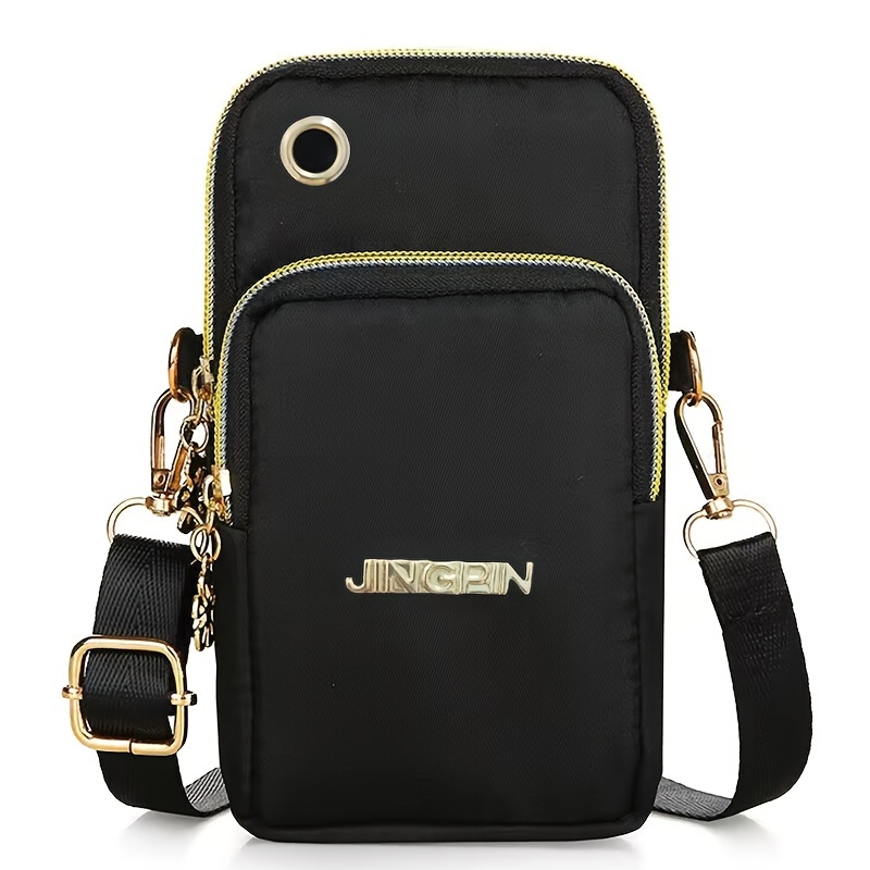 TEMU Jingpin Black Mini Crossbody Phone Bag With Adjustable Shoulder Strap And