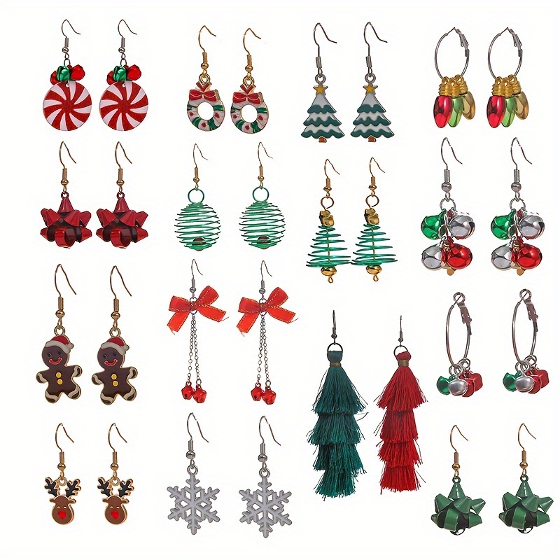 

15 Pairs Women's Christmas Dangle Earrings Set, Holiday Jewelry Earrings Christmas Tree Deer Bell &candy Earrings Christmas Gift Holiday Party Decorations Supplies.