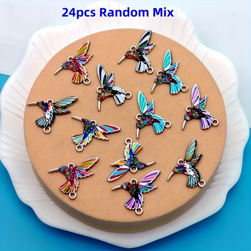 E-shop 24 Stk. Lebendige Emaille Kolibri-Anhänger - Bunte Legierung Blumen-Vogelverbinder für DIY Schmuck, Armbänder, Ohrringe & Bastelarbeiten,