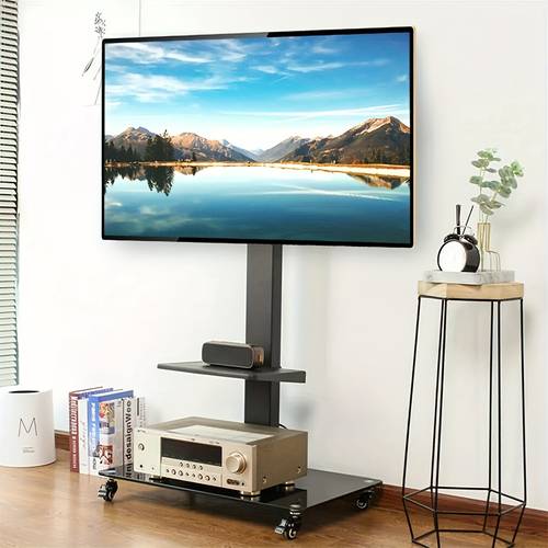 mobile tall tv stand on wheels casters home display trolley for most 32 70 inch