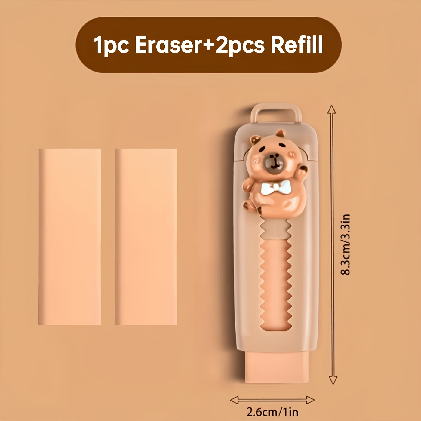 Image of 3pcs 1pc Eraser+2pcs Refill Capybara Eraser - Cute Capybara Design With Stylish Glasses And Hat, High-quality Durable Rectangular Eraser For Adult Drawing Supplies, Random Color
