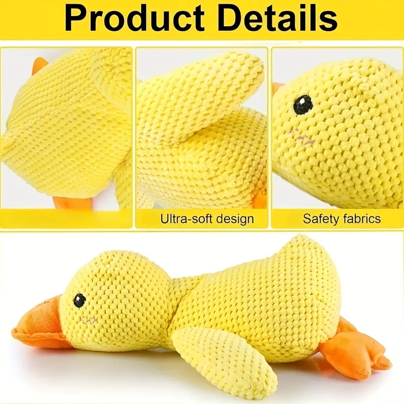 large yellow duck plush toy soft stuffed animal with orange beak gift for birthdays and dog lovers cute stuffed duck design durable stitching details 4